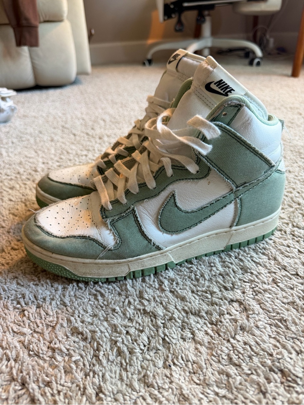Nike High-Top Sneakers in Sage Green and White